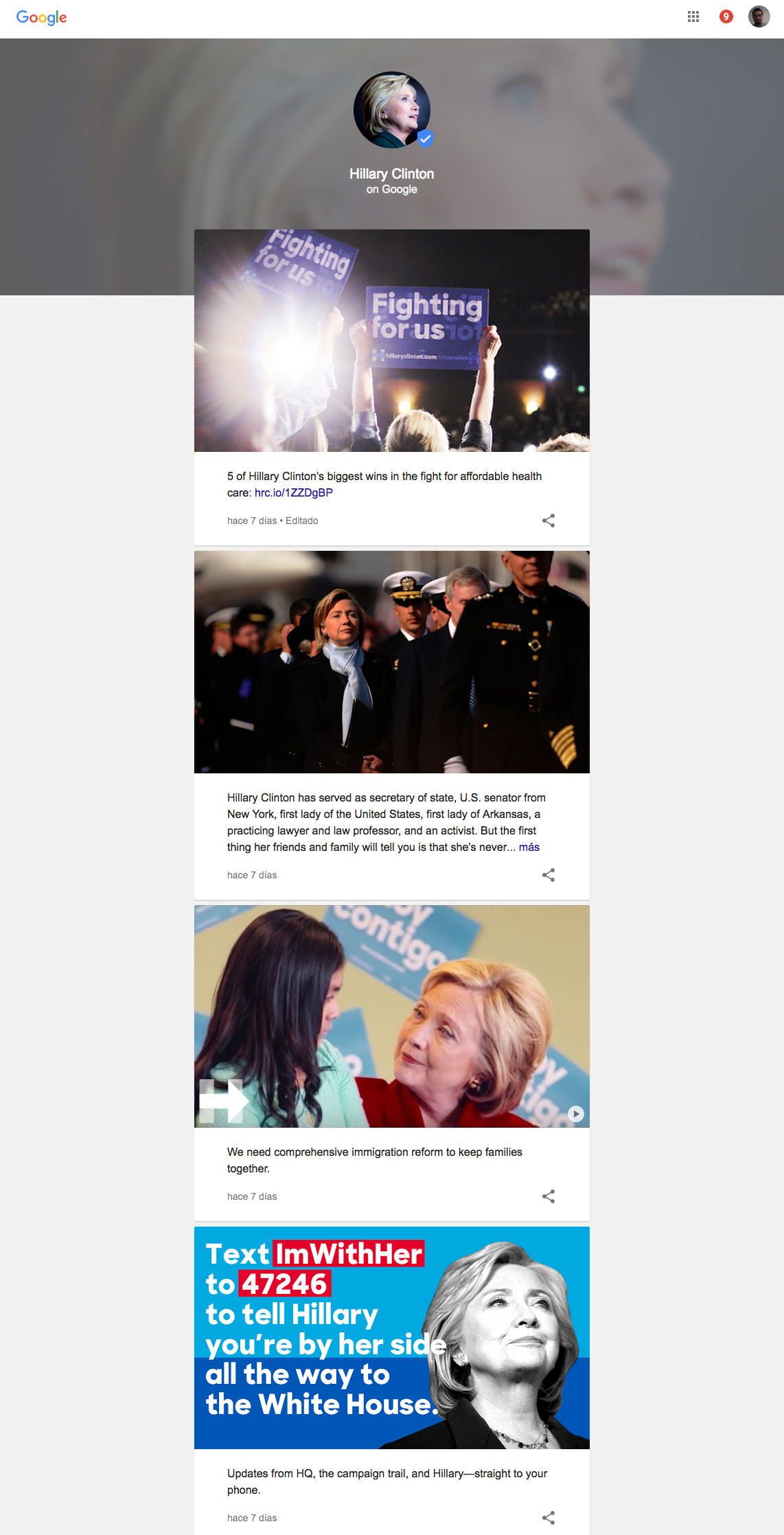 Google presenta la información sobre Hillary Clinton en una manera de fácil lectura para los internautas. 
